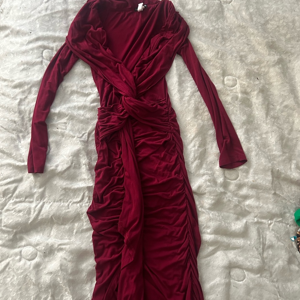 Fashion Nova Deep Red Long Sleeve Dress